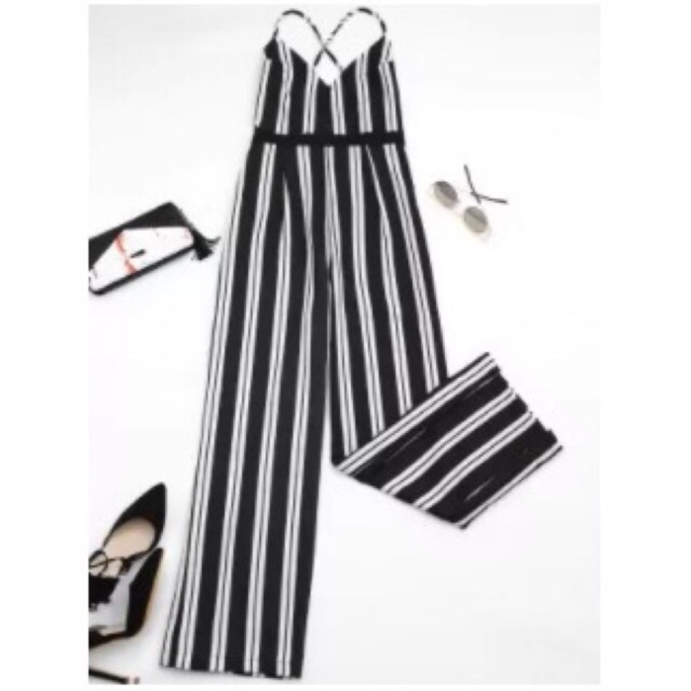 NWT Criss Cross Striped Wide Leg Jumpsuit